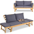 giantex gartenbank mit liegefunktion gartensofa mit klappbaren seitenlehnen balkonbank mit auflagen sitzbank outdoor aus akazienholz loungesofa 3-sitzer liegesofa fuer balkon garten terrasse