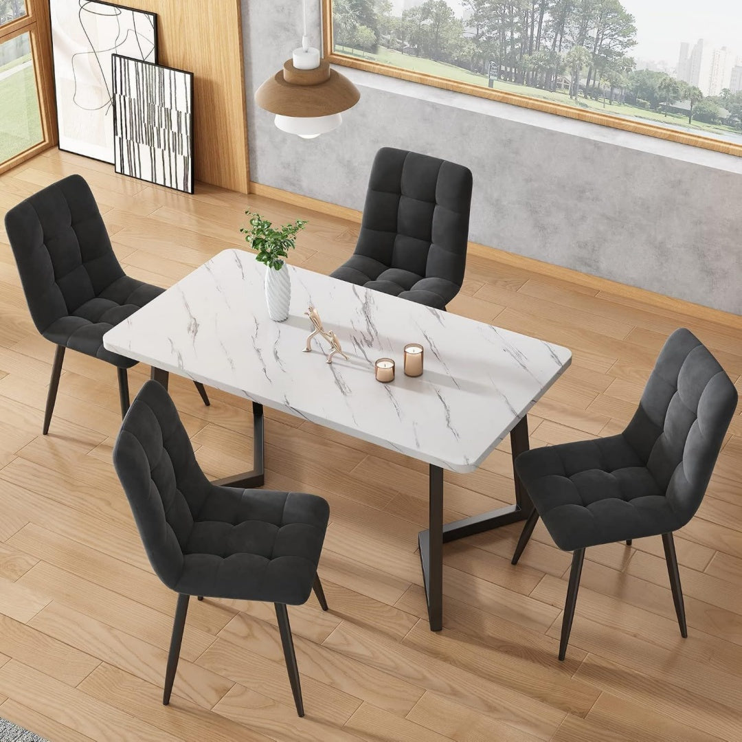 esstisch 117x68cm mit 4 stuehlen set rechteckiger esstisch moderner kuechentisch set schwarze tischbeine dunkelgrau esszimmerstuhl