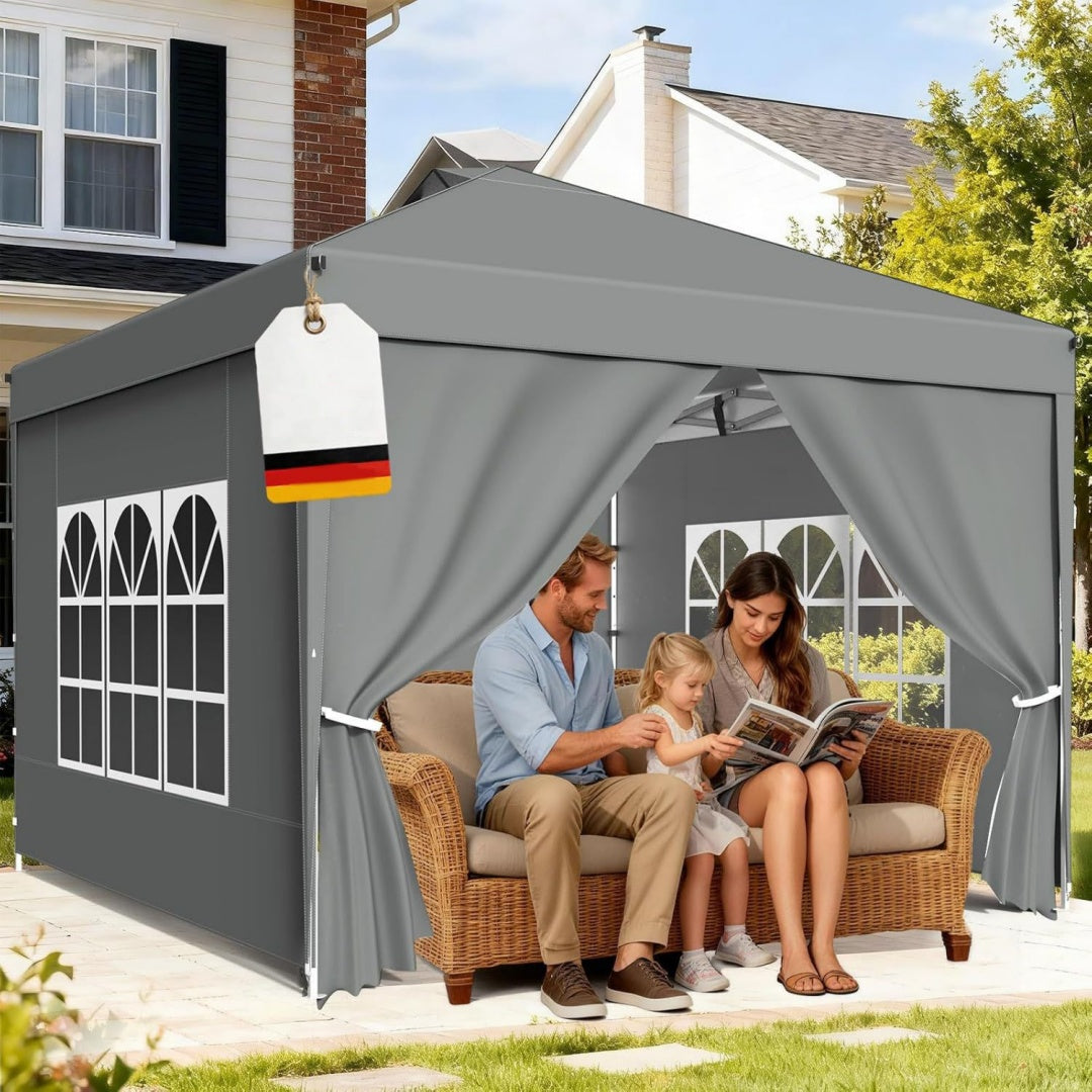 pavillon 3x3 mfaltpavillon 4 seitenteilentragtaschesandsaeckesilbergrau gartenpavillon wasserdichtstabileruv schutz 50420d oxford-gewebehoehenverstellbarpartyzelt fuer camping partygarten
