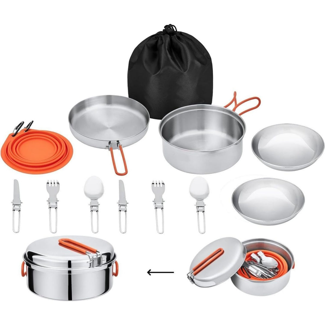 kingcamp camping geschirr multifunktionale robuste camping kochgeschirr mit toepfen pfanne und faltbarem besteck alles stapelbar ultraleicht ideal fuer campingkocher outdoor wandern und trekking