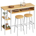 hoobro bartisch mit barhocker set bartisch-set fuer 2 personen kuechentisch mit 3 ablagen und 2 runden hockern fuer kueche wohnzimmer esszimmer weiss und natur ewn07bt01