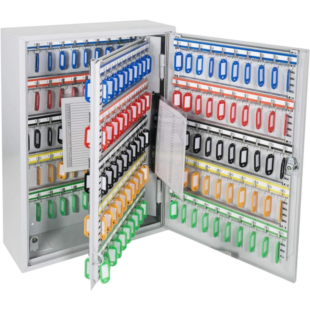 hmf schluesselschrank gross aus stahl abschliessbarer schluesselkasten fuer buero verwaltung oder fuhrpark 200 schluesselhaken 55 x 38 x 14 cm lichtgrau