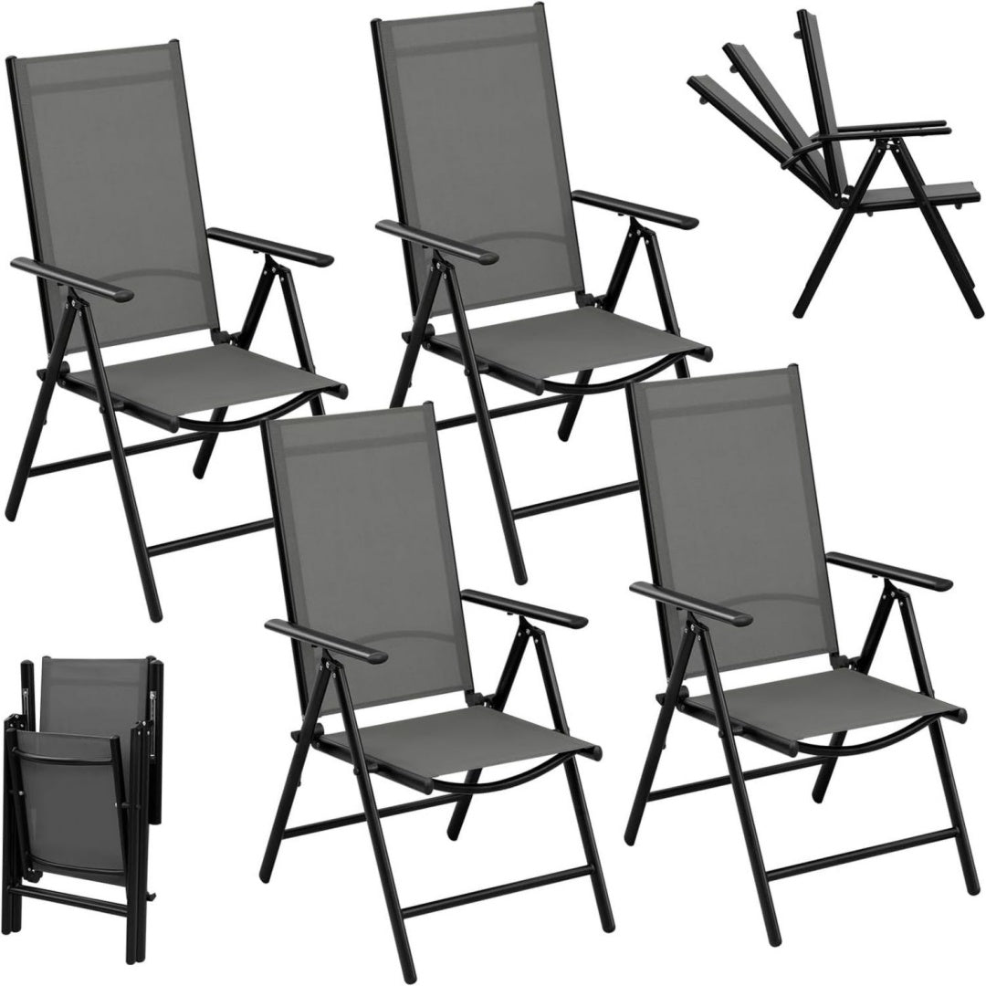 esituro 4er gartenstuhl hochlehner klappbar verstellbare klappstuehle 7-fach verstellbare rueckenlehne 150 kg belastbar balkonstuhl klappsessel fuer garten terrasse schwarz grau