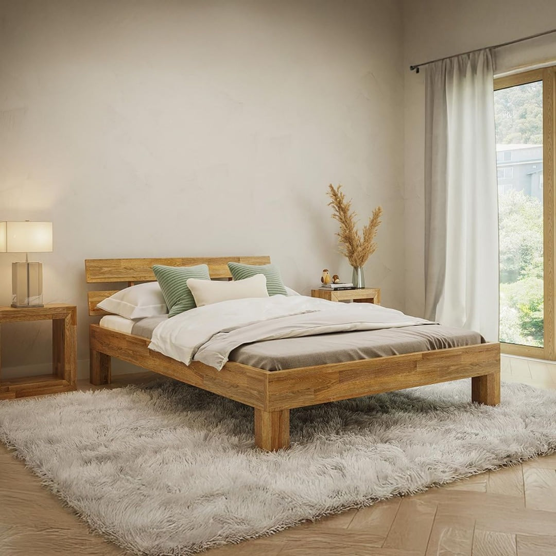 skolm floki massivholzbett eiche 140x200 cm bett mit bettkopf natur geoelt hochwertiges bettgestell mit strebe bettrahmen massives holzbett bett geeignet als doppelbett futonbett schlafzimmer