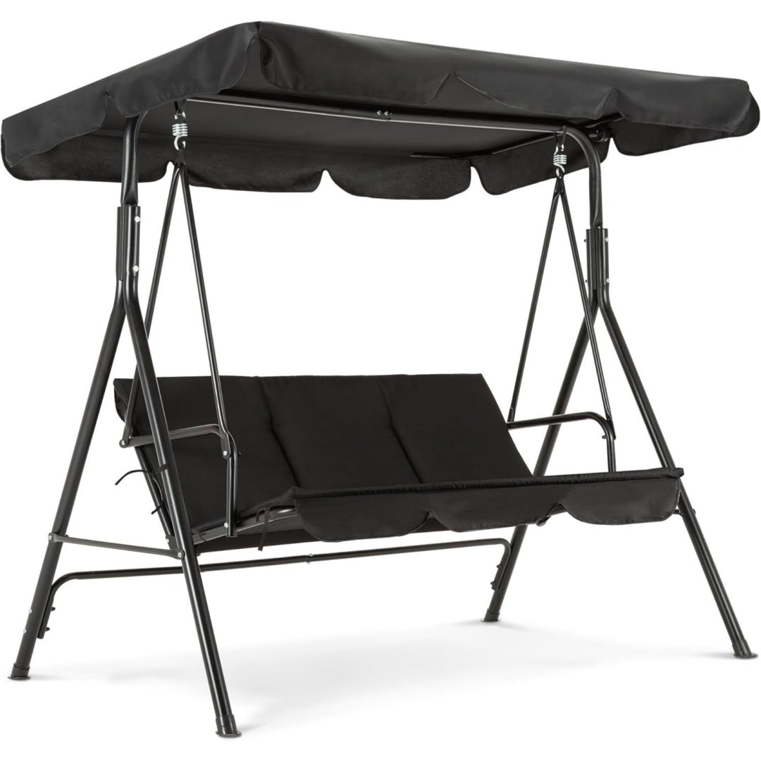 m mcombo 3-sitzer hollywoodschaukel gartenschaukel mit verstellbares sonnendach schaukelbank outdoor gartenliege wetterfest 114 x 170 x 155 cm schwarz 8003