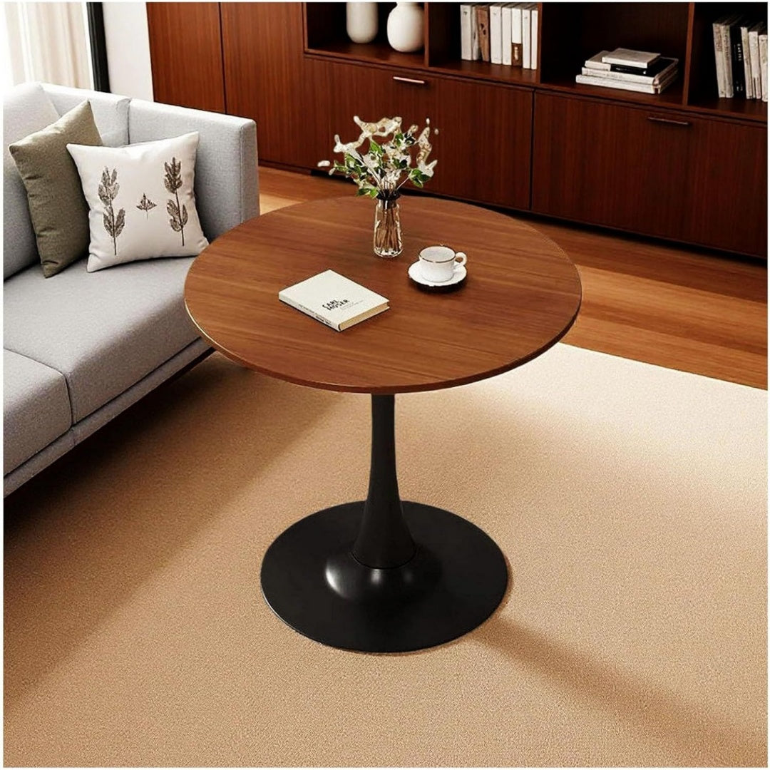 runden holz esstisch klein tulpentisch fuer 2-4 person retro nussbaum kuechentisch fuer kueche freizeit holz mitte des jahrhunderts moderner tisch mit metall sockelbasis fuer cafe wohnzsize60x60x75cm