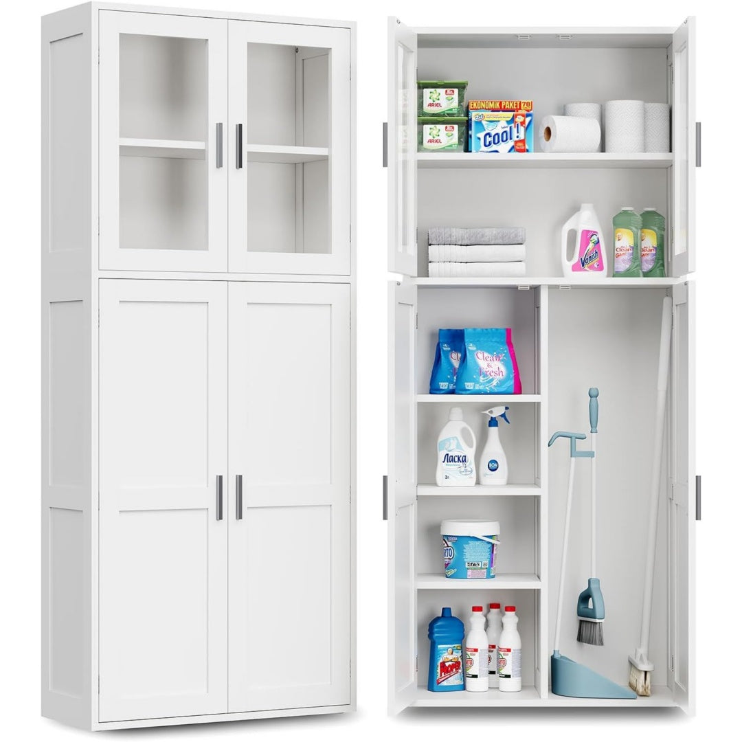 besenschrank mehrzweckschrank 168x30x70 cm haushaltsschrank putzschrank mit sichtfenster aus acryl aus holz mit verstellbarer einlegeboden fuer kueche wohnzimmer esszimmer weiss